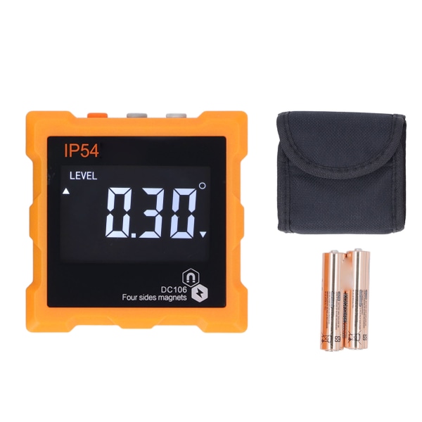 IP54 Vinkelmåler 4x90° LCD Digital Display 4 Side Stærk Magnetisk Vinkelmåler Inclinometer 360° 1300mAh Orange