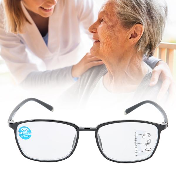 Unisex Visual Fatigue Relief Multifokale læsebriller Anti Blue Rays presbyopiske briller (+250 sorte)