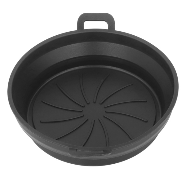 Foldbar Frituregryde Silikone Liner Fødevarekvalitet Høj Temperaturbestandig Rund Frituregryde Silikone Gryde Sort Diameter 19CM