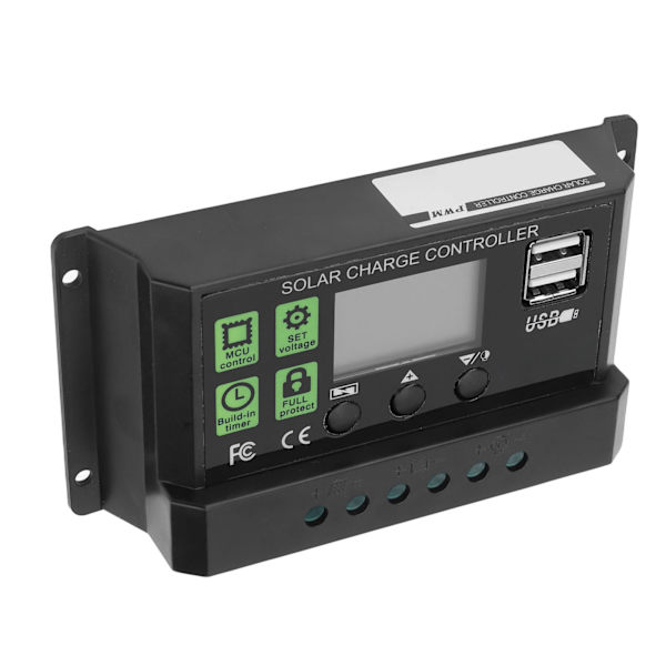 Solar ladekontroller PWM digitalt display selvtest solcellepanel intelligent regulator 30A