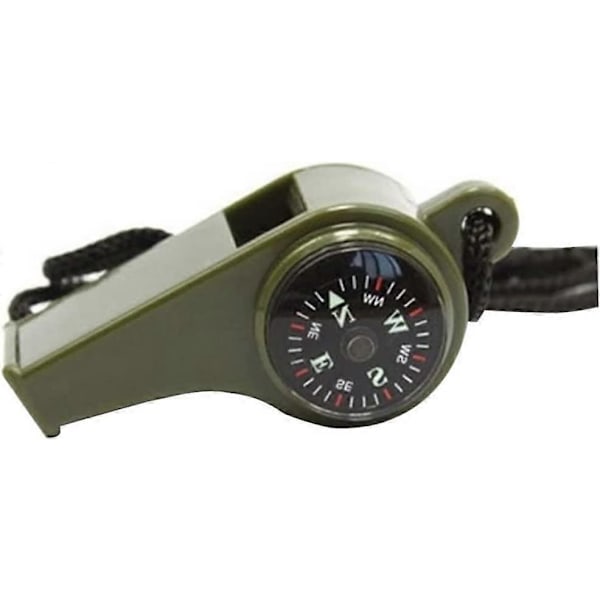 Nödöverlevnads Visselpipa 3 i 1 Visselpipor med Kompass Termometer Snodd för Utomhusvandring Camping Militärgrön Utsökt Design