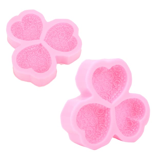 3-hulroms hjerteformet roseblomst silikonform såpe fondant kake sjokoladeformer DIY bakeverktøy