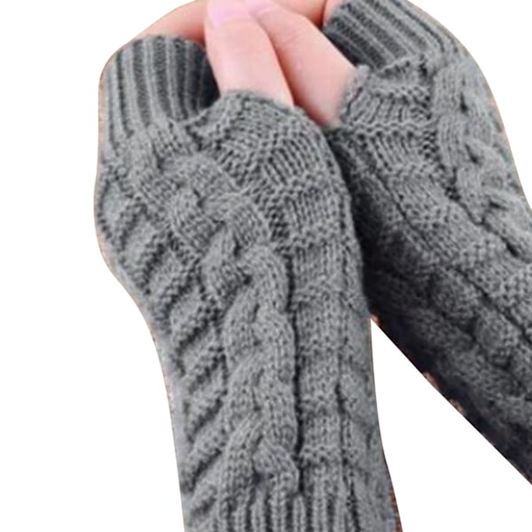 1 par strikkede halvfingerhansker Jacquard akryl varme tykke myke grå hansker for vinter