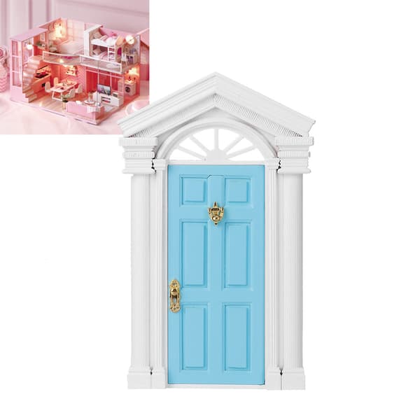 1:12 Dukkehus Miniature Lille Mini Fe Træ Birk Døråbning med Tilbehør Blå