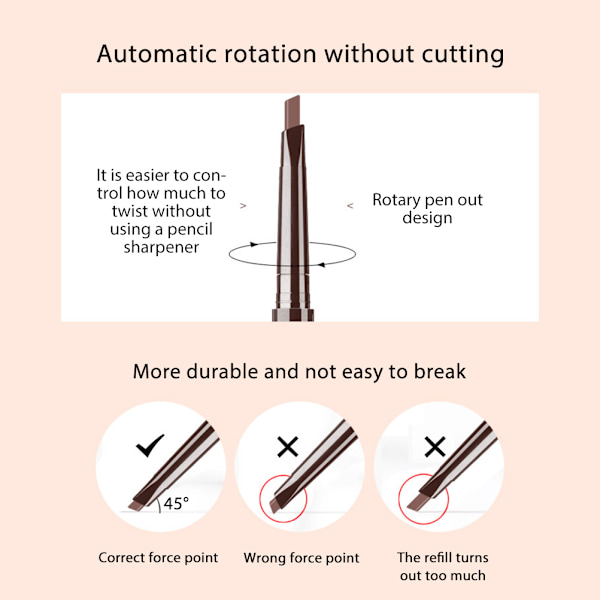 Makeup Dobbelthoved Automatisk øjenbrynsblyant Naturlig øjenbrynsblyant Vandtæt, holdbar øjenbrynspen med øjenbrynsbørste B B