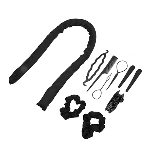 10 stk varmefri krøllestang pandebånd Clips Kam Pull Hårnål Bomuld DIY Curls Roller til Sove Sort