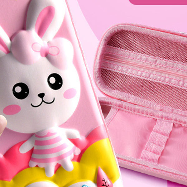 Cartoon Pennfodral EVA 2 Lager Lärande Stationery Box Pojkar Flickor 3D PU Läder Stor Kapacitet Rosa Söta Kanin