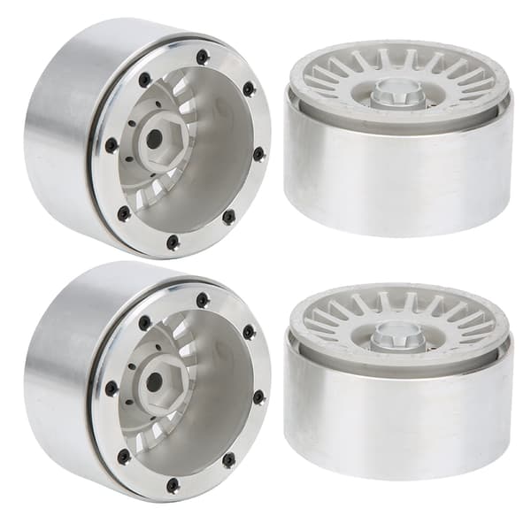 4 st 1/10 Simulering RC Crawler Bil 2,2 tums aluminiumfälg för Axial TRX4 SCX10 Silver