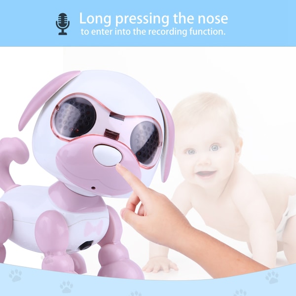 Robot Hunde Kæledyr Legetøj Smart Kids Interactive Walking Sound Hvalpe LED Record Uddannelsesgave (Pink)