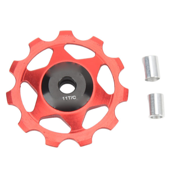 Bakväxelrulle 11 tänder Aluminiumlegering ihålig design Starkt stöd Inbyggt lager Cykelstyrningshjul Röd