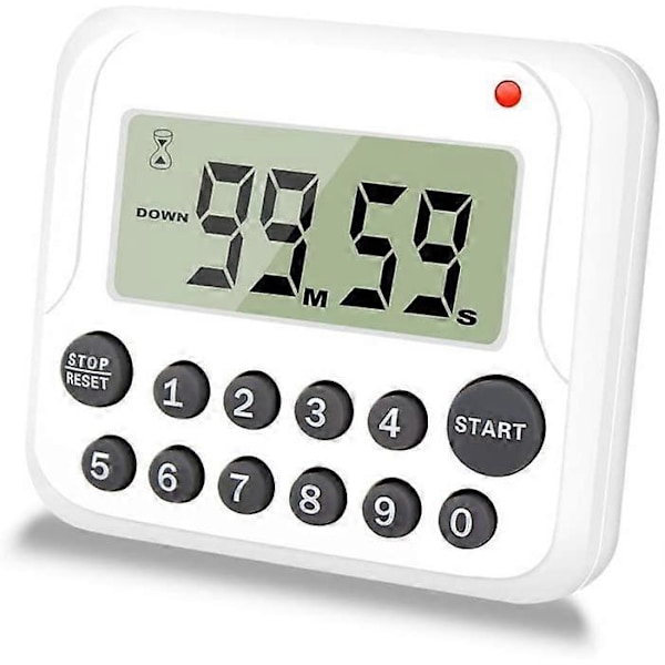 Kjøkkentimer, nedtellingstimer/opptellingstimer digital timer med høy alarm, stor LCD-skjerm, magnetisk bakside