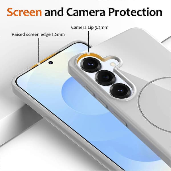 Magnetic Phone Case with MagSafe Compatibility, TPU Cover for Galaxy S25 FE, Includes Lanyard White