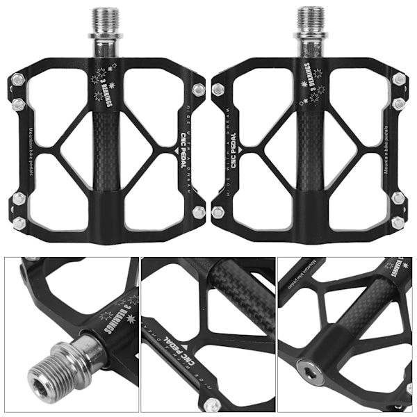 Ett par Wheelup aluminiumlegering svarta lagercykelpedaler, fotplatta för mountainbike, tillbehörsutrustning