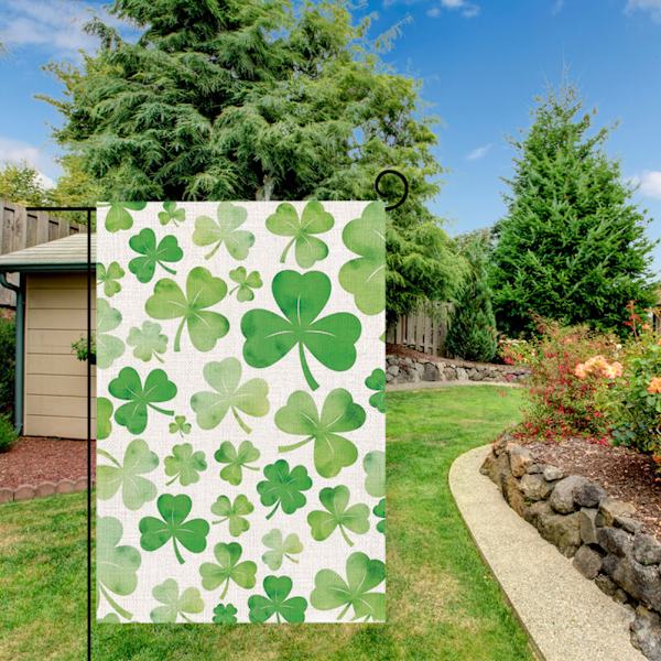 Shamrock Hageflagg Vertikal St. Patrick's Day Lykkelig Kløver Burlap Flagg Utendørs Hage Yard Dekorasjon