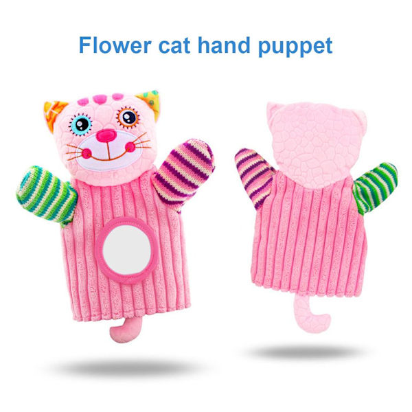 Cartoon Animal Puppet med Ring Rattles och Distorting Mirror för Storytelling Teaching Rollspel Förskola