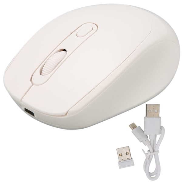 Wireless Mouse 2.4G Noiseless 500mAh Rechargeable 10m Distance Adjustable DPI Ergonomic Design Computer MiceWhite