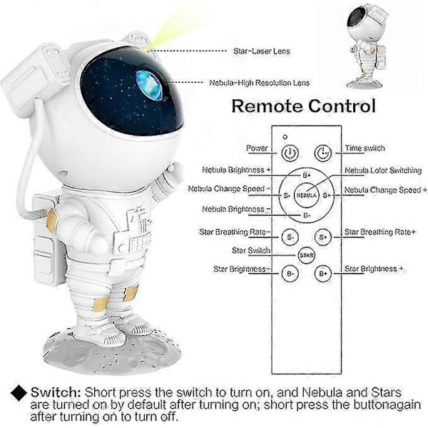 Astronaut Galaxy Projektor Stjernehimmel Nattlys, Astronaut Stjerneprojektor med Nebula, Timer og Fjernkontroll, Stjernelampe for Soverom og Tak