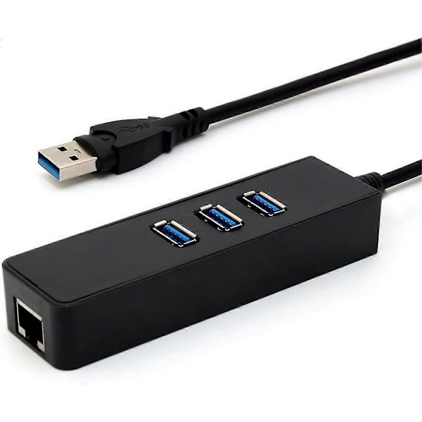 USB 3.0 Hub, 3 Portar USB HUB med RJ45 10/100/1000 Gigabit Ethernet Nätverksadapter, Konverter Kabelansluten USB Nätverksadapter för Ultrabooks, Notebooks, T