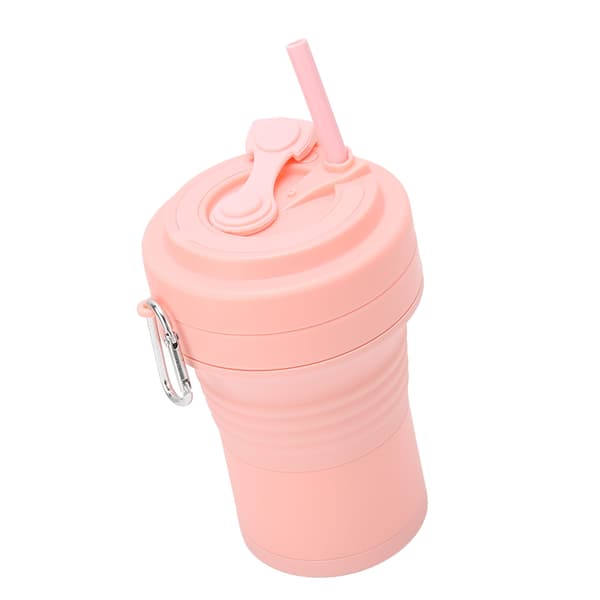 Sammenleggbar Kaffekopp Silikon Varmeisolasjon God Forsegling Sammenleggbare Vannkopper med Sugerør 550ml Rosa