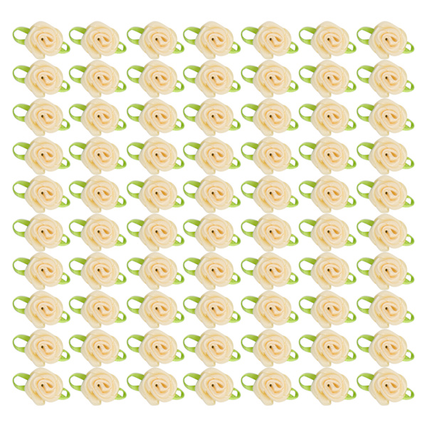 450 st mini sidenband rosor dekoration båge blomma med blad prydnad för DIY sömnad hantverk beige