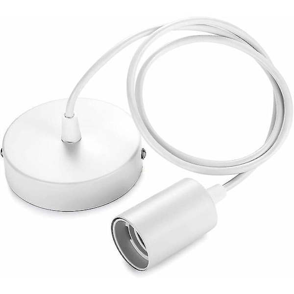 Metall-Pendellampe, E27 lampeholder med kabel, 100CM taulpendel, hvitt opphengs kabel, ideell for takbelysning, hvit lampeholder, 1 stk