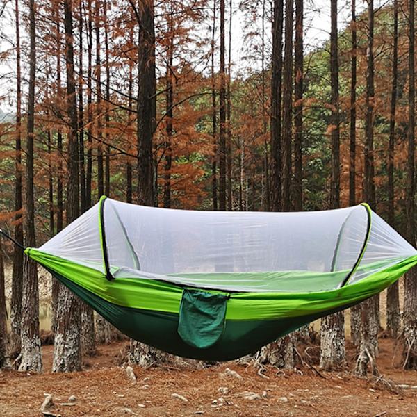 Camping hængekøje med net 210T nylon taft automatisk hurtig åbning hængekøje telt til udendørs 260x140cm/102x55in frugt grøn
