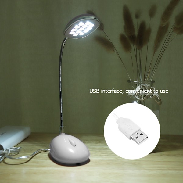 Ljusstark 13 LED-bordslampa Lätt flexibel USB bordslampa för bärbar dator Stationär PC Vit