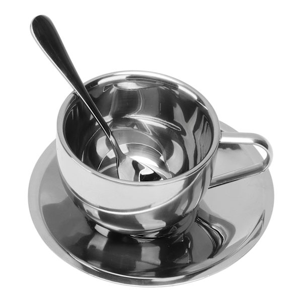 180 ml isolerad kaffekopp set 304 rostfritt stål dubbelväggiga muggar tekopp med fat sked