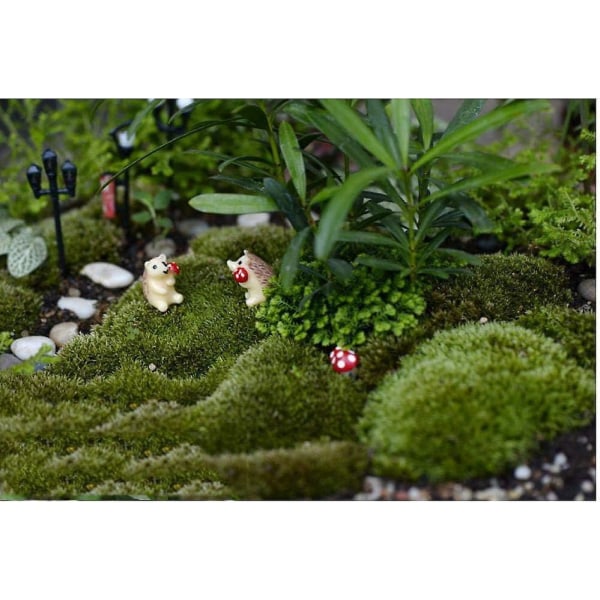 Fairy hage pinnsvin og sopp utendørs dekorasjonssett - miniatyr mose mikrolandskap og sukkulentplante dukkedekor