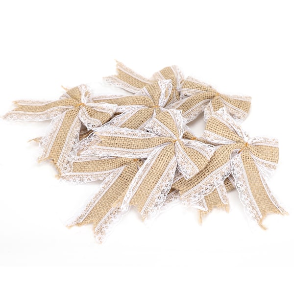 10 stk Burlap Sløyfe Blonder Rynket Sløyfe Håndlaget Håndverk Jul Bursdag Bryllup Dekorasjon