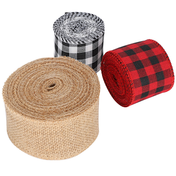 3 rullaa jouluaskartelunauhaa musta punainen musta valkoinen säkkikangas DIY-jousimateriaalit lahjapaketointi (6 cm)