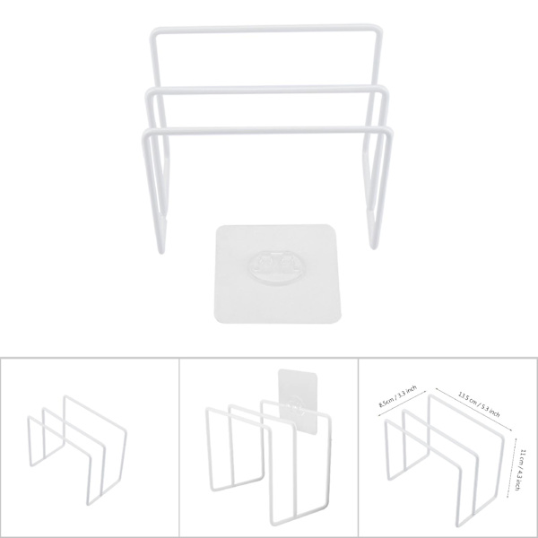 Väggmonterad självhäftande lock skärbräda rack hållare kök arrangör (vit)