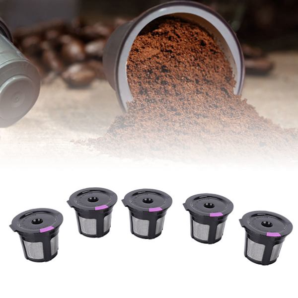 5 st Hushållspåfyllningsbar kaffekapselkopp med sked passform för Keurig 2.0 KCUP kaffemaskin