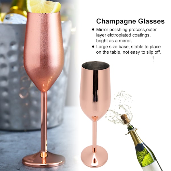 304 Rostfritt Stål Vinglas Champagne Glas Dricksglas 220ML för Bar Fest BankettRose Golden
