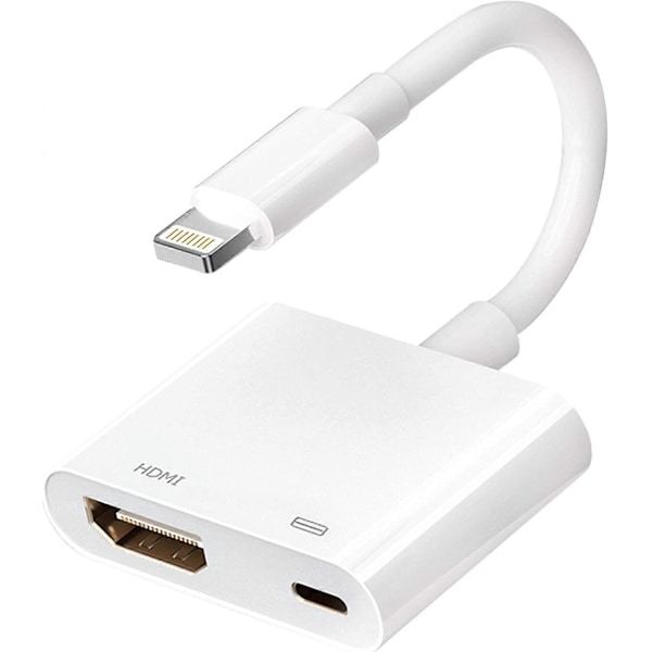 Lightning till HDMI-adapter, 1080P Digital Sync Screen Converter AV-adapter med laddningsport Kompatibel med iPhone 12/11/XS/XR/X/8, iPad på HDTV/Monitor