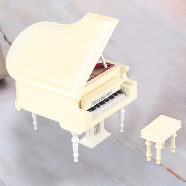 Tre Miniatyr Piano Replica med benk og etui Instrument Modell Musikk Gaver Ornamenter Hvit