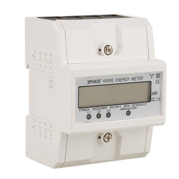 1 st 3 x 220V Digital 3-fas 4-tråds 4P DIN-skena Elektrisk mätare Elektronisk (5(30)A )
