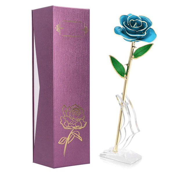 24K gullforgylt roseblomst himmelblå for valentinsdagdekorasjoner ornamenter håndverk