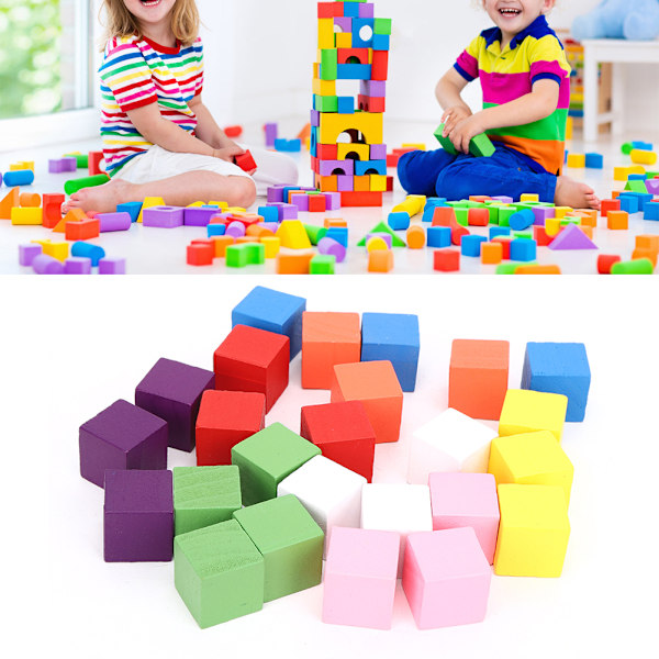 2 set färgade block set furu trä barn geometri upplysning tidig utbildning leksak 25 st färgade block 25 mm