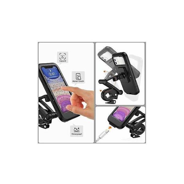Sykkel Mobiltelefonholder, Vanntett Smartphoneholder med Berøringsskjerm, 360° Svingbar, Høydejusterbar for opptil 6,7 Tommer, Motorsykkel Sykkel, Svart