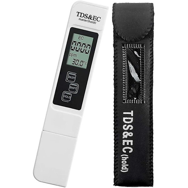 3-i-1 multifunksjonell TDS-måler: Digital TDS-måler, EC og temperaturmonitor med stor LCD-skjerm for drikkevann og hydroponics