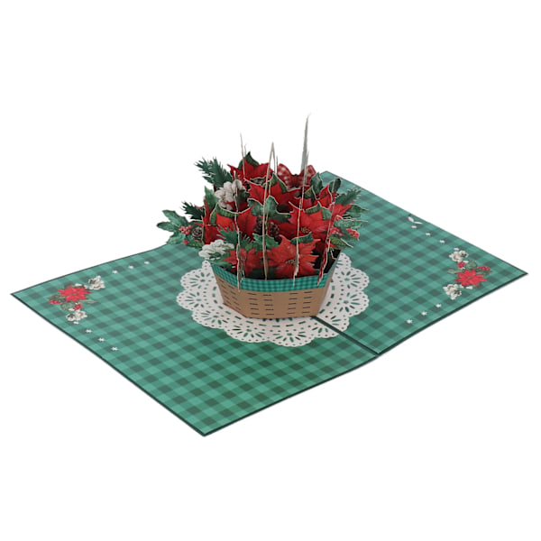 3D julekort blomsterkurv utsøkte detaljer popup gratulasjonskort med konvolutt for gavetemafester