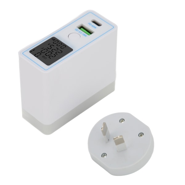 USB C vegglader PD QC 3.0 2-porters hurtigladerblokk AC100-240V med knappbryterdisplay bærbar lader US-plugg med AU-adapter