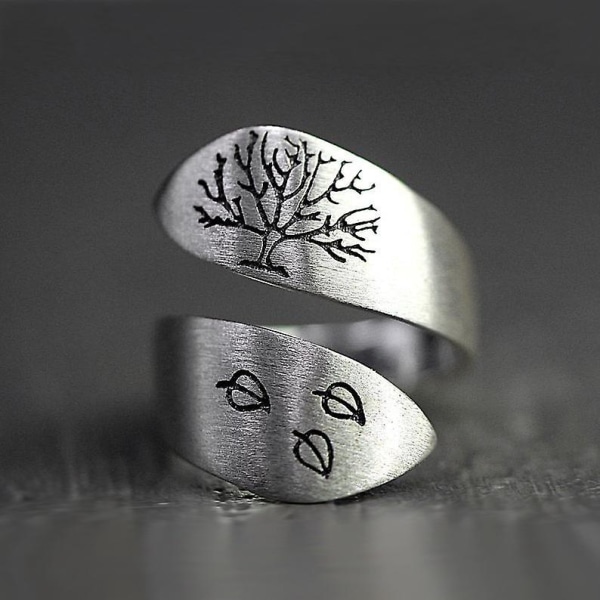 Justerbar Tree of Life Ring - Retro inspirerende smykker for menn, kvinner og tenåringer med trebladsdesign