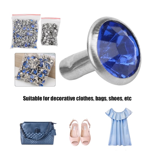 B Akryl Diamant 8mm Dekorativ DIY Nitar Kläder Tillbehör 8mm Silver Kant KristallDjup Blå