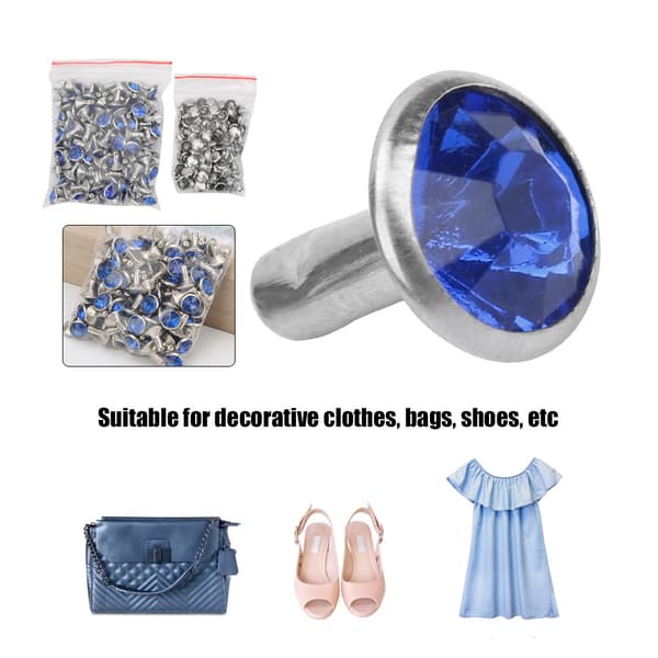 B Akryl Diamant 8mm Dekorativ DIY Stud Klestilbehør 8mm Sølvkant Krystall Dyp Blå