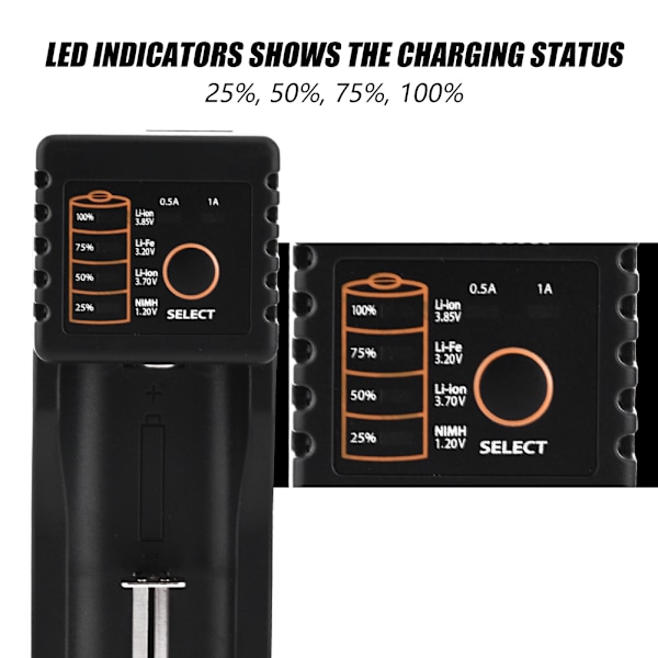 Liitokala Lii-100 Mini Multi-funksjon USB 1.2V / 3.7V / 3V / 3.85V Batterilader