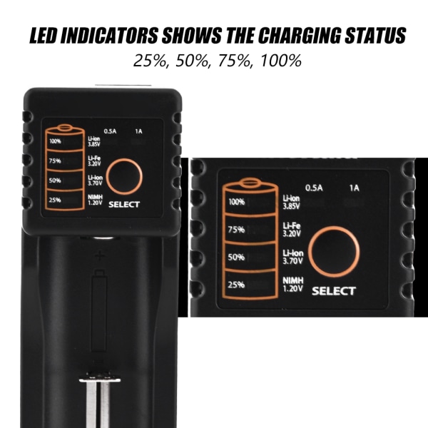 Liitokala Lii-100 Mini Multifunksjon USB 1,2V / 3,7V / 3V / 3,85V batterilader