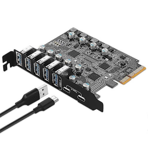 7-porttinen PCI-e - USB3.2 Type-A Type C -tietokoneen laajennuskortti Pcie USB-sovitin