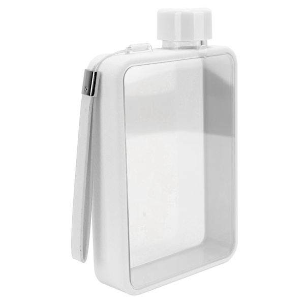 Platt vattenflaska plast läckagesäker transparent fyrkantig bärbar A5 papper vattenflaska 380ml vit
